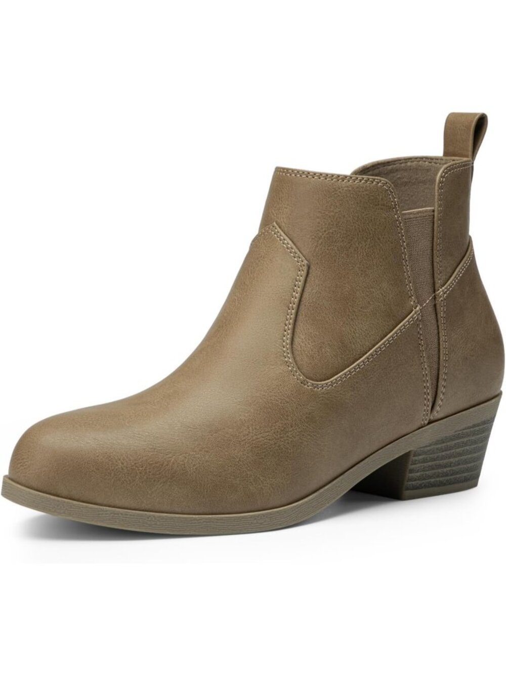 Women's Light Brown Comfortable Chunky Low Heel Slip On Casual Short Ankle Boots